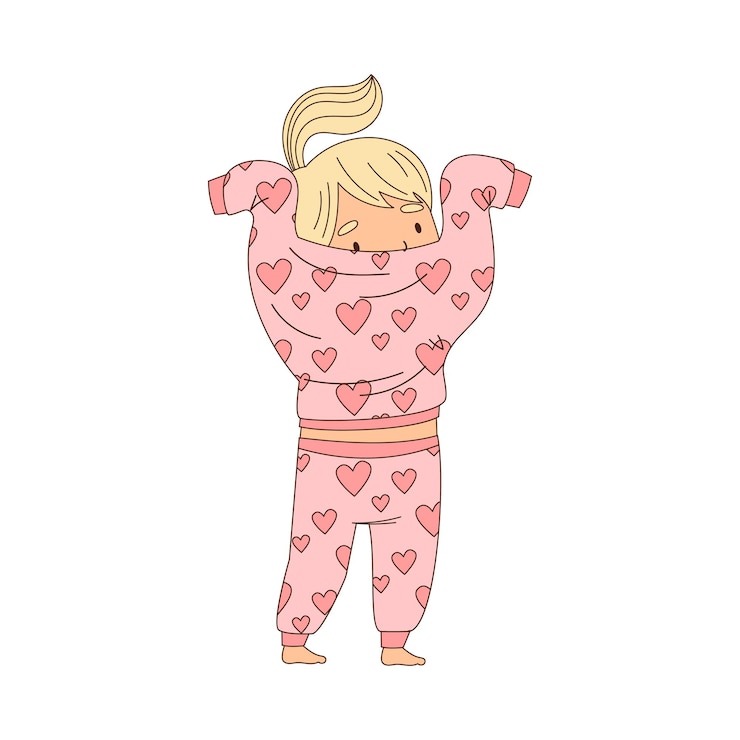 Vector una niña linda se pone el pijama y se prepara para la hora de dormir ilustración vectorial