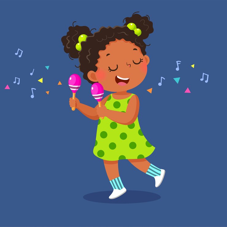 Vector niña linda que juega las maracas