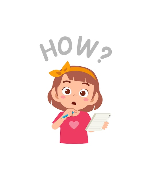 Niña linda que sostiene el cuaderno como periodista