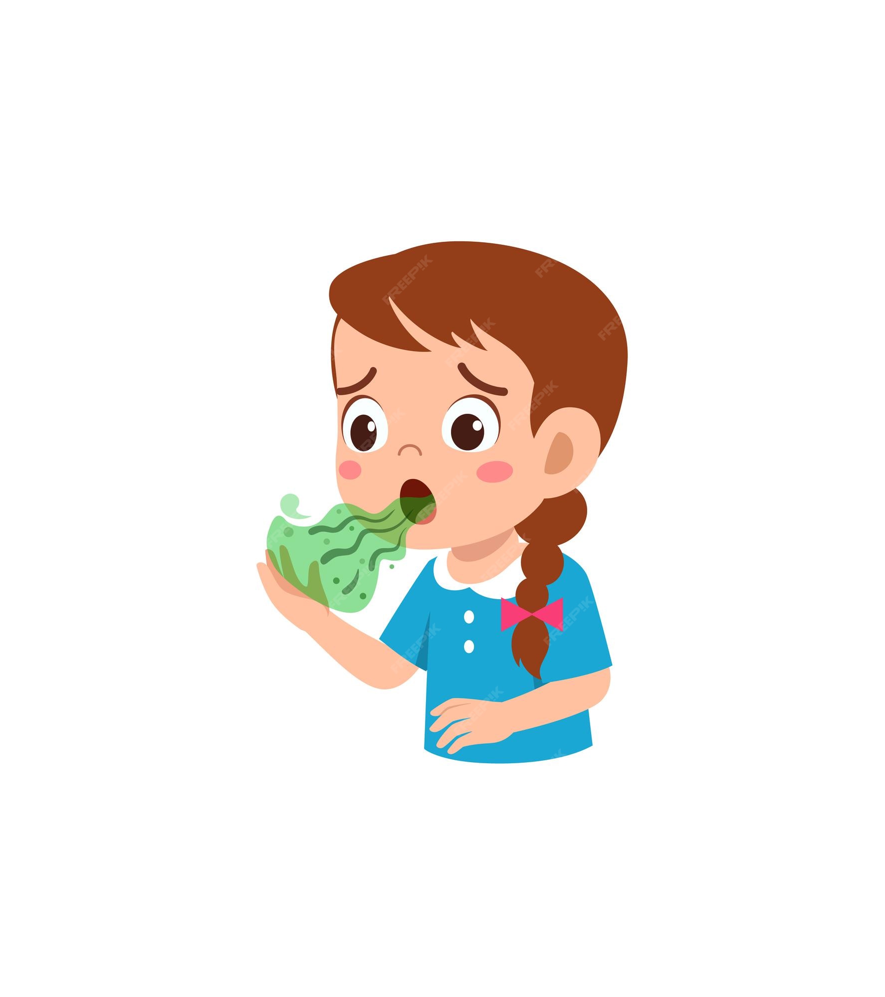 Niña linda revisa el mal aliento en la boca | Vector Premium Niña linda revisa el mal aliento en la boca | Vector Premium