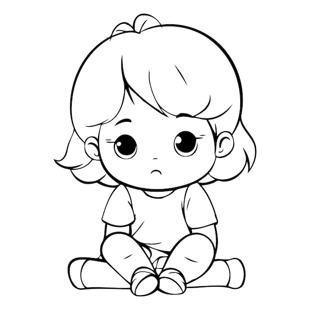 Vector una niña linda sentada en el suelo ilustración de dibujos animados vectorial