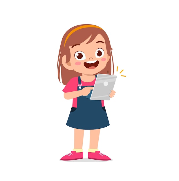Niña linda con smartphone e internet