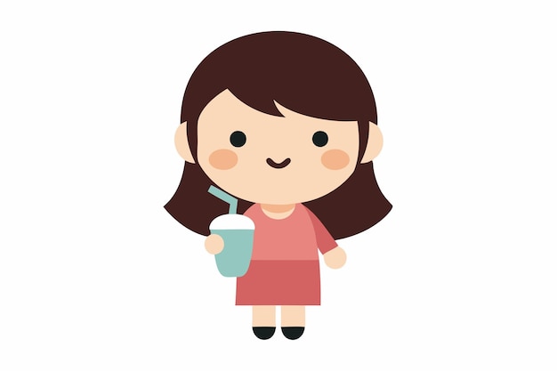 Niña linda sosteniendo té de leche con burbujas Ilustración de personajes de dibujos animados dibujados a mano
