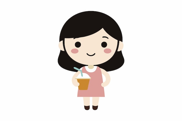 Niña linda sosteniendo té de leche con burbujas Ilustración de personajes de dibujos animados dibujados a mano