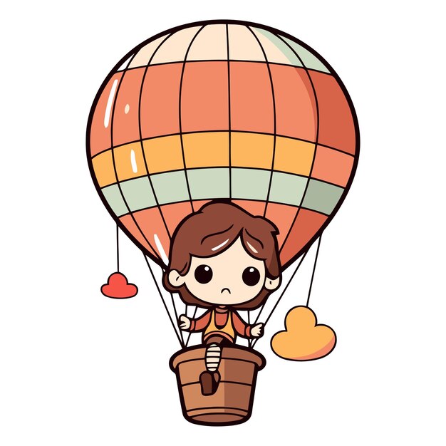 Vector una niña linda volando en un globo aerostático