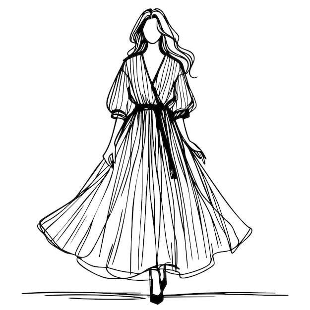 Niña en lino luz vestido largo boceto de moda