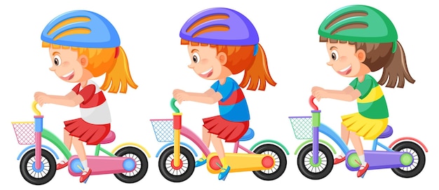 niña, llevando, casco, equitación, bicicleta