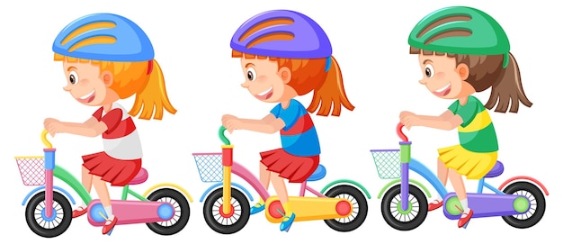 Niña, llevando, casco, equitación, bicicleta