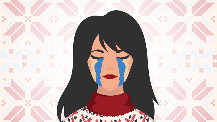 Vector la niña llora en el color de la bandera de ucrania reza por la paz en ucrania vector