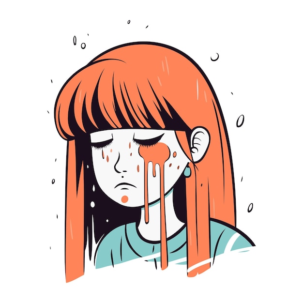 Vector niña llorando con el cabello rojo ilustración vectorial sobre fondo blanco