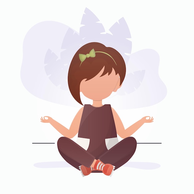 La niña está meditando cute yoga mindfulness y relajación ilustración vectorial