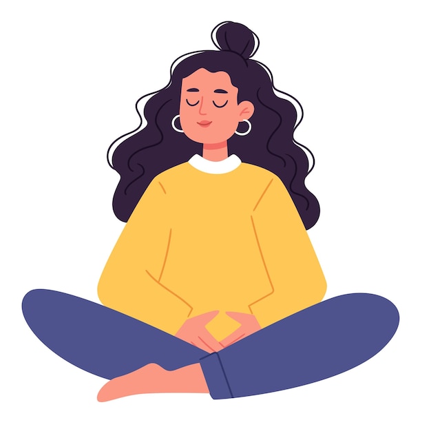 Niña meditandoEnergía femeninaPersonaje femenino sentado con las piernas cruzadas y realizando meditación