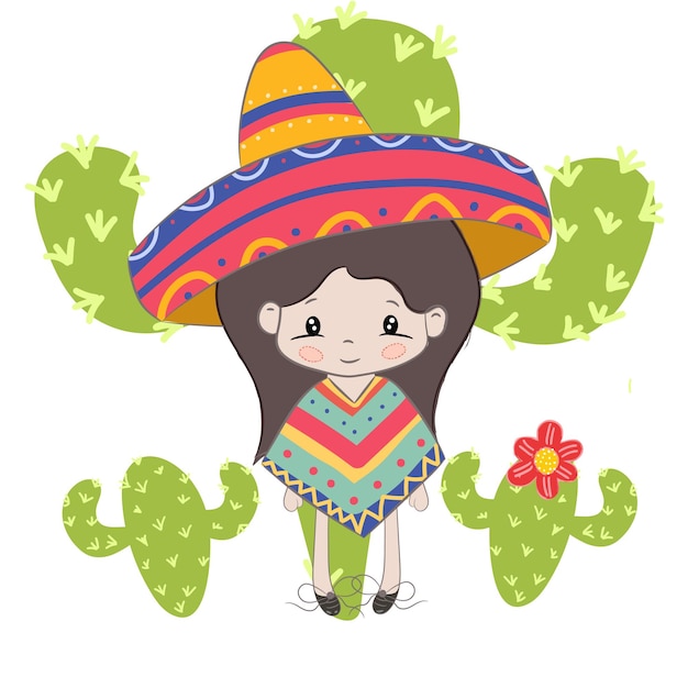 Una niña mexicana con cactusel niño es una niña