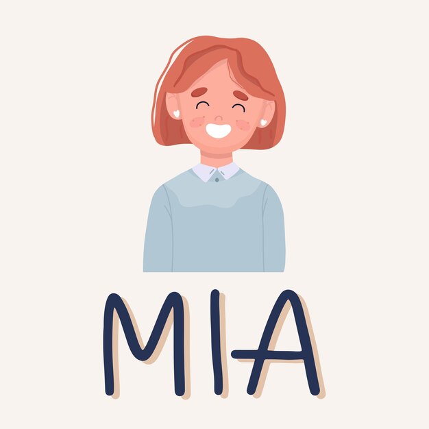 La niña Mia sonríe. Estudiante de secundaria. Ilustración vectorial