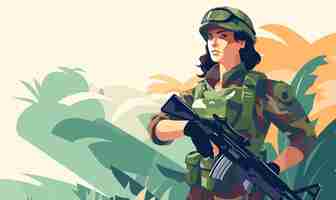 Vector niña militar con una ametralladora ilustración vectorial