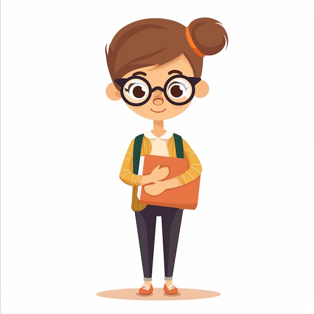 una niña con una mochila y un libro en la mano