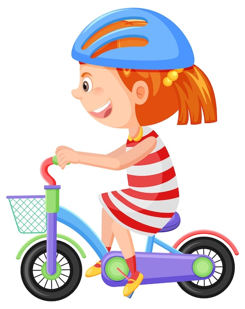 Vector niña montando bicicleta en estilo de dibujos animados