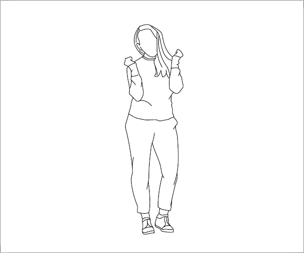 niña, mujer, arte de línea, dibujo