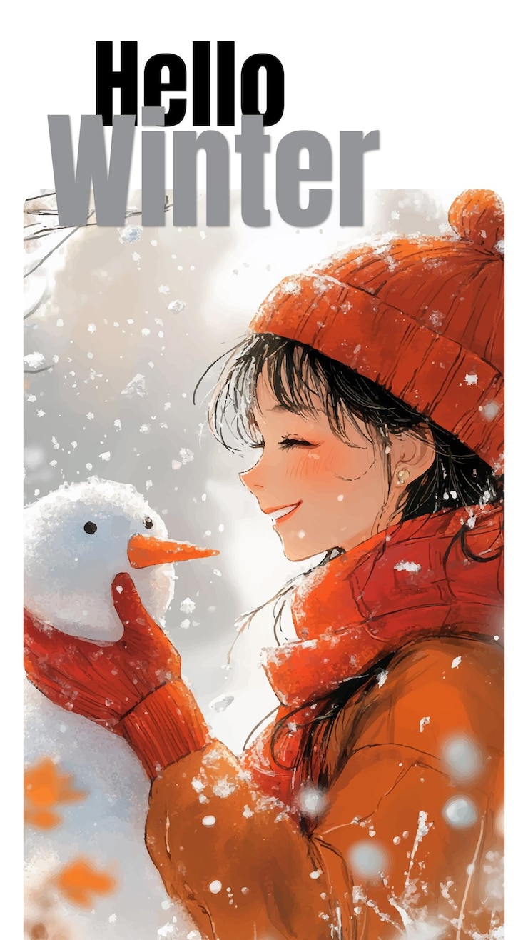 Vector una niña con un muñeco de nieve ilustración vertical para la red social