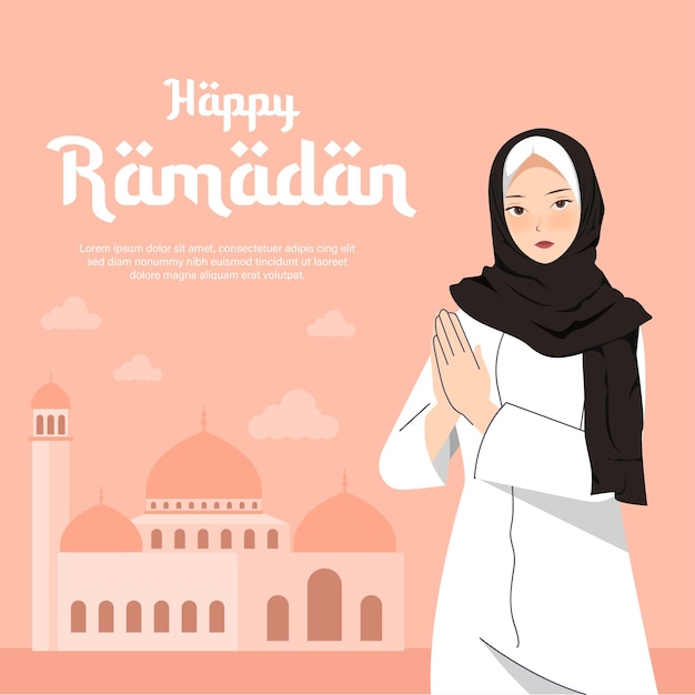 Niña musulmana feliz concepto de ilustración de Ramadán