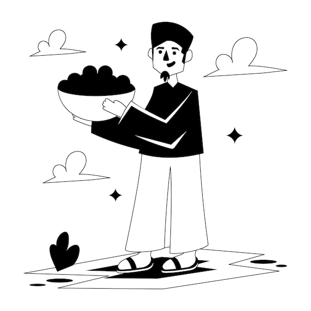 Niña musulmana que sostiene platos de comida de Eid ilustración de glifo