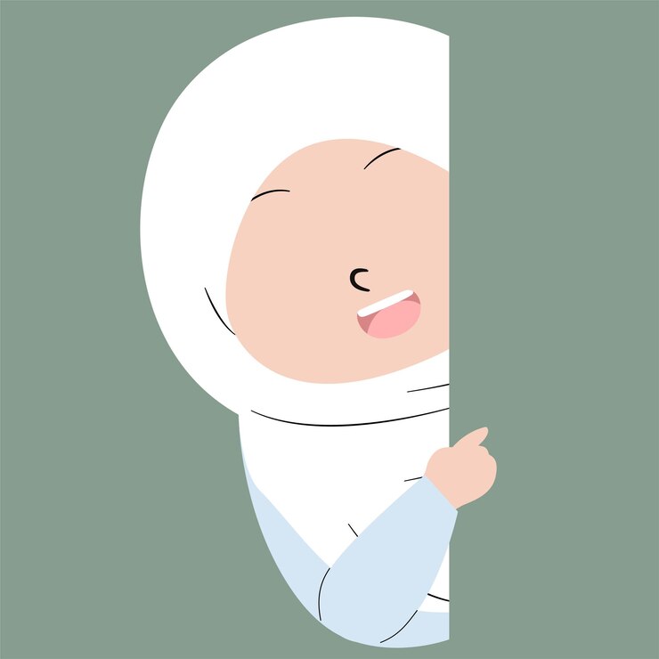Niña musulmana sonriente con hijab señalando