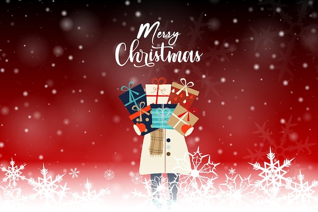 Niña de Navidad con regalo y nieve