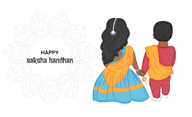Niña y niño celebrando Raksha Bandhan vacaciones vector ilustración tarjeta de felicitación impresión embalaje textil