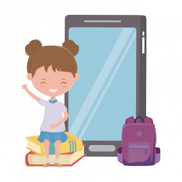 Vector niña niño de la escuela y diseño de teléfonos inteligentes