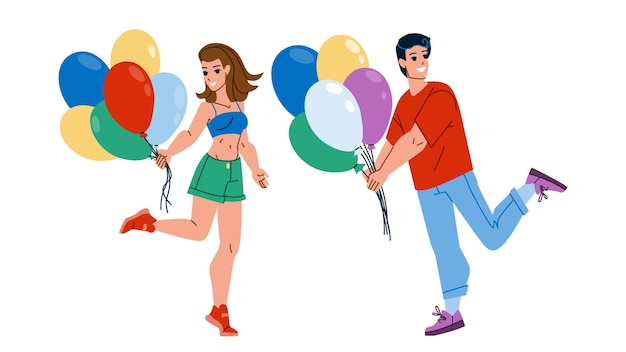 Niña y niño con globo de aire en vector de fiesta