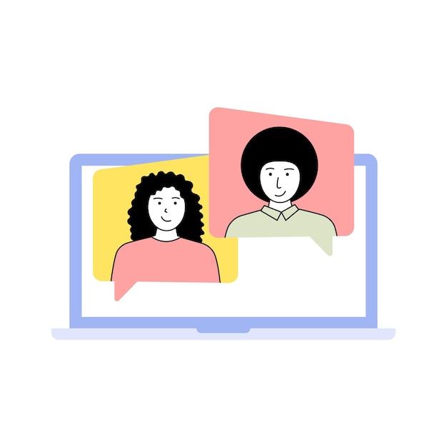 Vector niña y niño hablando por videollamada ilustración de la aplicación de videollamada