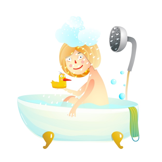 Niña niño tomando un baño de ducha