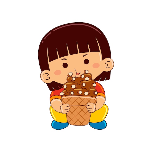 Vector niña niños bebiendo café helado helado de almendras