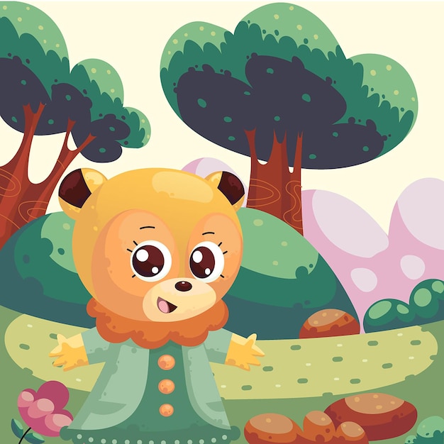 niña oso personaje lindo en el bosque
