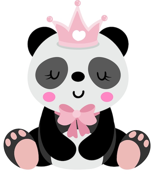 Vector niña panda sentada con una corona