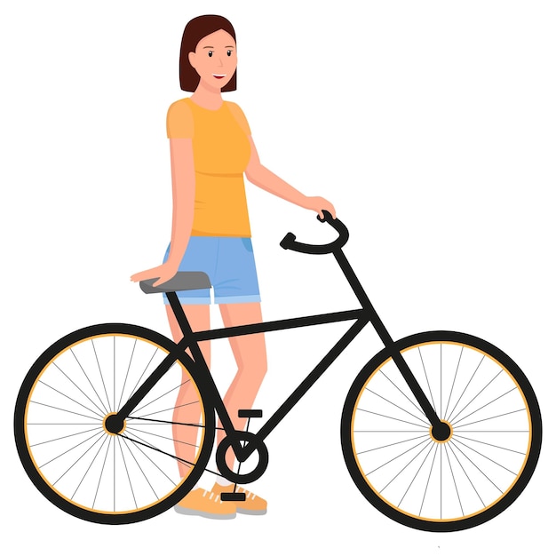 Niña parada con bicicleta Estilo de vida saludable Forma sostenible de viajar