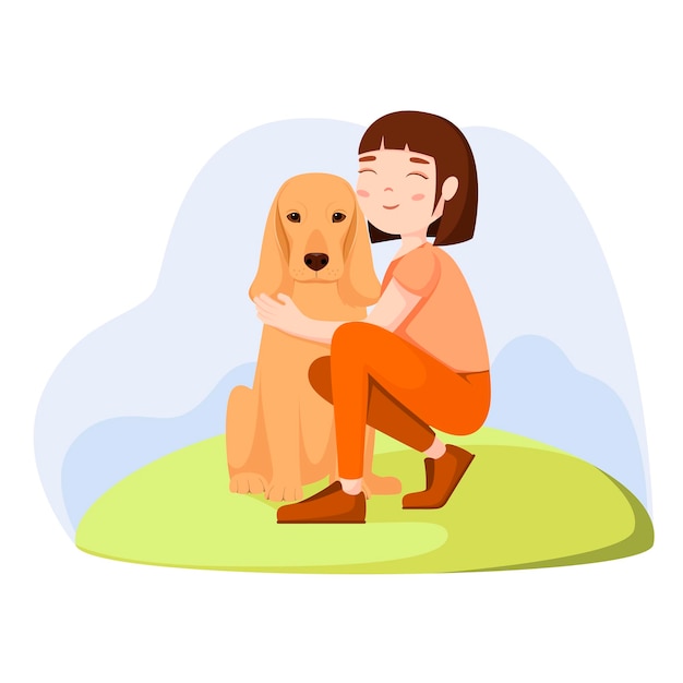 Una niña paseando con un perro Diseño de dibujos animados