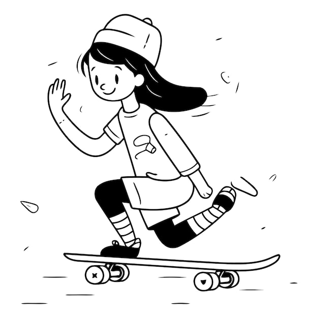 Vector niña patinadora con una gorra roja