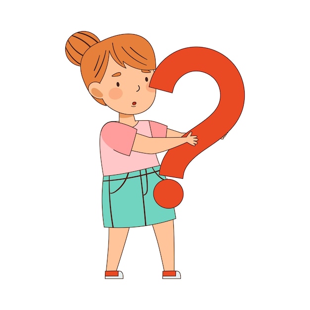 Niña pelirroja confundida reflexionando sobre la pregunta pensando y preguntándose Ilustración vectorial