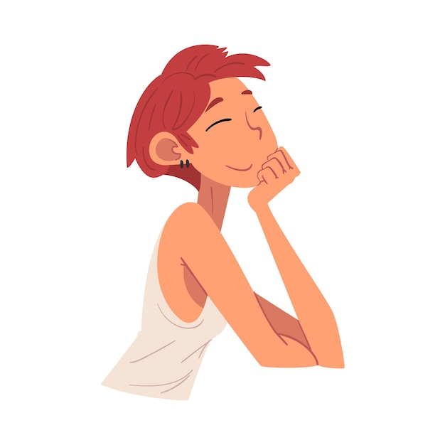 Niña pensativa adolescente relajada soñando con algo Ilustración vectorial