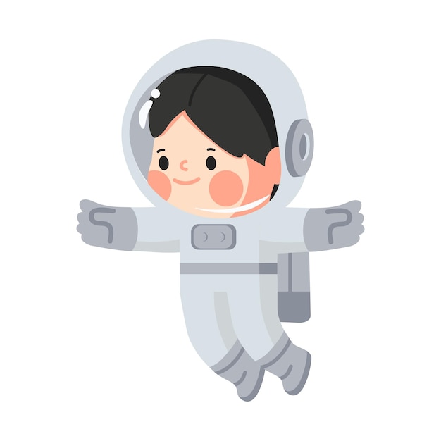 Niña pequeña astronauta volando en el espacio
