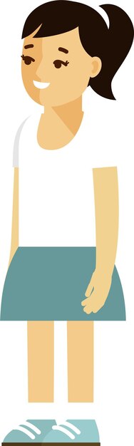 Niña de pie en camiseta blanca y falda en estilo plano