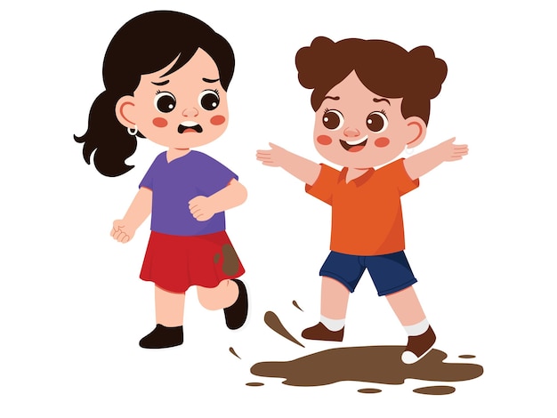 Niña pisando el barro Personaje Deja de intimidar Ilustración