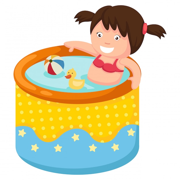 Una niña en la piscina inflable