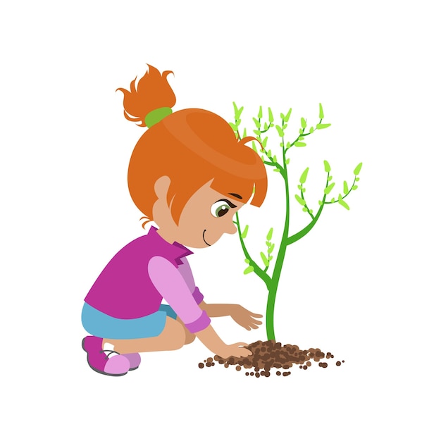 niña plantando un árbol