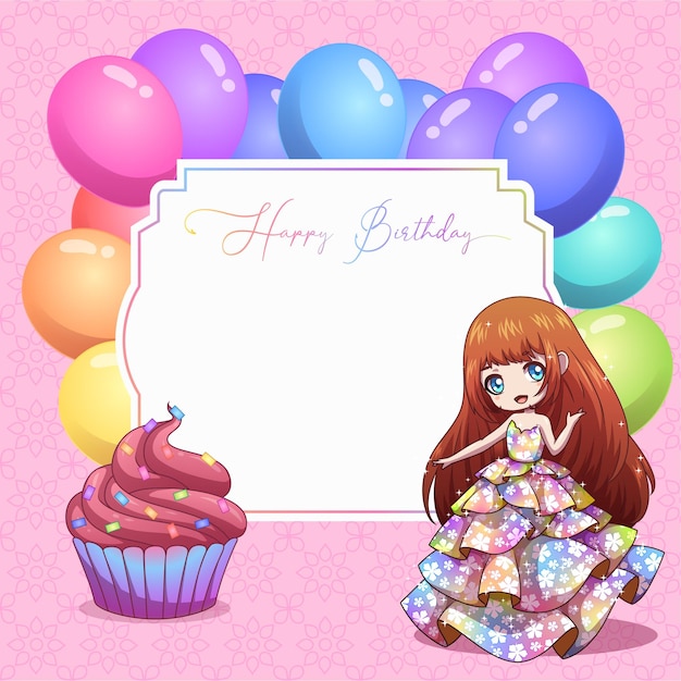 Vector niña princesa feliz cumpleaños invitación