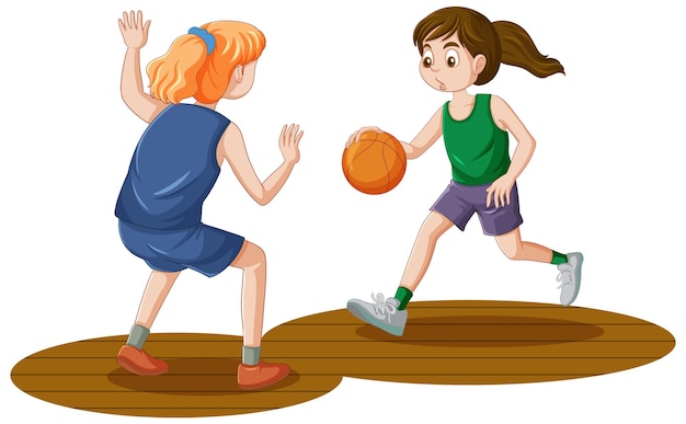 Vector niña de la pubertad jugando baloncesto