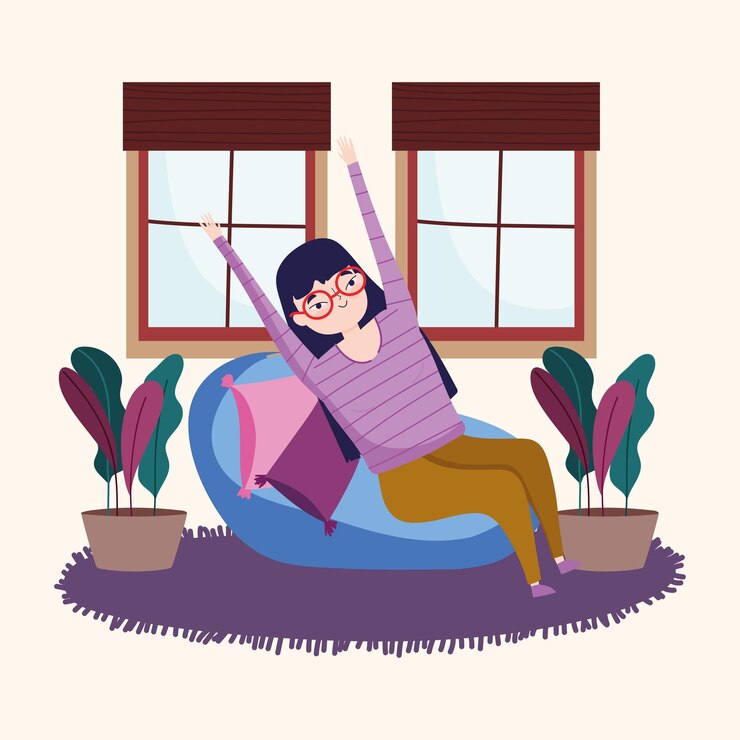 Vector niña, relajante, en, silla