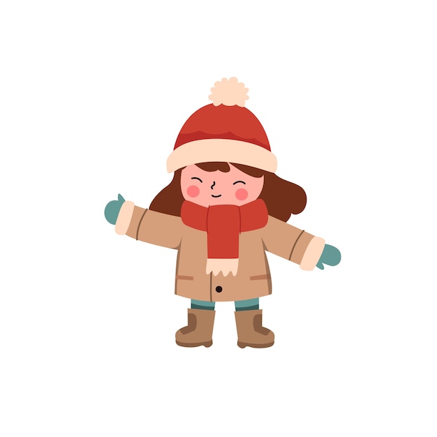 niña con ropa de invierno Ilustración vectorial en estilo de dibujos animados