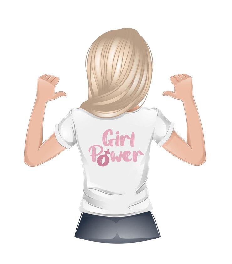 Vector niña rubia con camiseta blanca niña de motor eléctrico ilustración vectorial